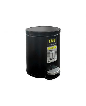 EKO SERENE 5L Trash Can with Lid and Removable Inner Basket, round, black