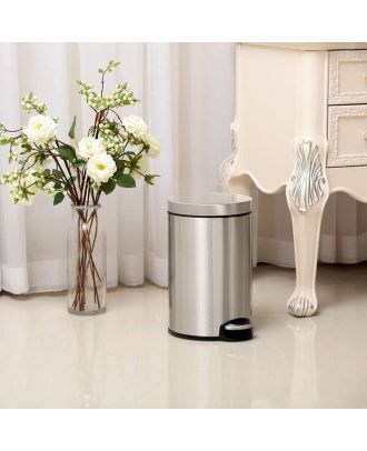 Sleek flat-topped round step bin with stainless steel pedal 12L, Stainless Steel finish
