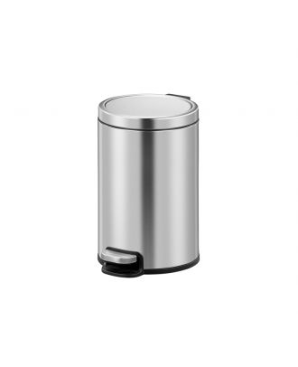 Sleek flat-topped round step bin with stainless steel pedal 12L, Stainless Steel finish