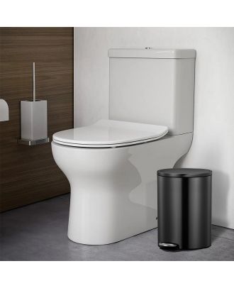 Sleek flat-topped round step bin with stainless steel pedal 12L, Black finish