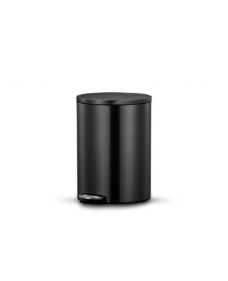 Sleek flat-topped round step bin with stainless steel pedal 30L, Black finish