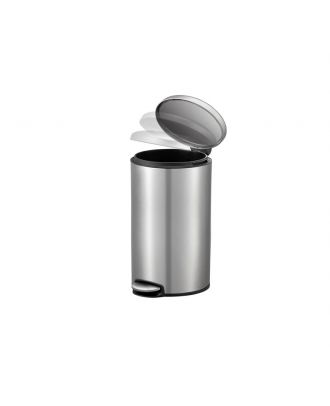 EKO 12L Trash Can with Lid and Removable Inner Basket, round , matt stainless steel