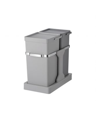 Built-in waste bin for kitchen cupboard with pull out system and handle (20+15 liter), Grey