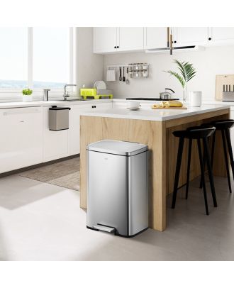 MADISON elegant rectangular step bin 12L, fingerprint resistant stainless steel, Titanium Blue