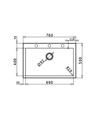 Kitchen sink Granite (76 x 50) Black