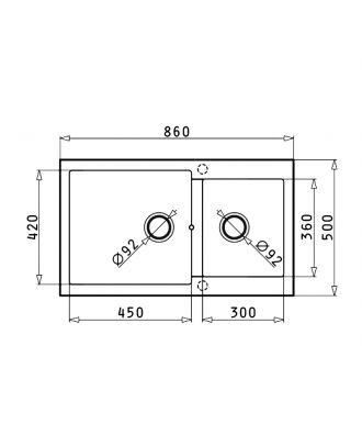 Kitchen sink Granite 2 Bowl (86 x 50) Graghite carbon