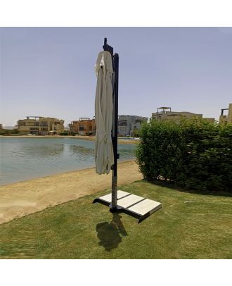 HANIMEX outdoor umbrella 3M square, 360-degree rotating, steel with 8 aluminum ribs & marble base, Beige