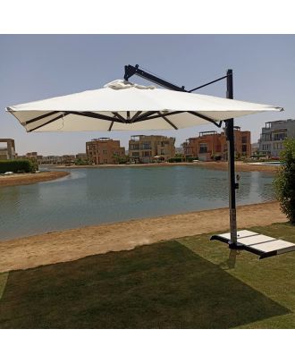 HANIMEX outdoor umbrella 3M square, 360-degree rotating, steel with 8 aluminum ribs & marble base, Beige