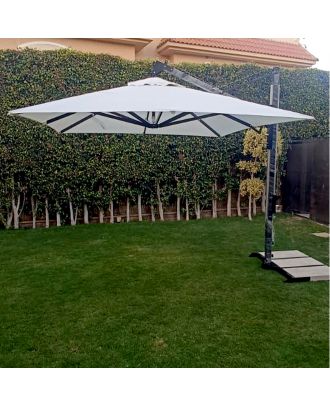 HANIMEX outdoor cantilever umbrella 3M with smooth opening/closing system & marble base, Black X off-white