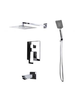 Complete Rain Shower Faucet set, 3-outlet mixer, shower head and hand shower, Chrome plated