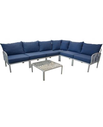 Traverse Set L-shape ( 4 Seaters Sofa + 2 Seaters Sofa + Table), navy blue X gray
