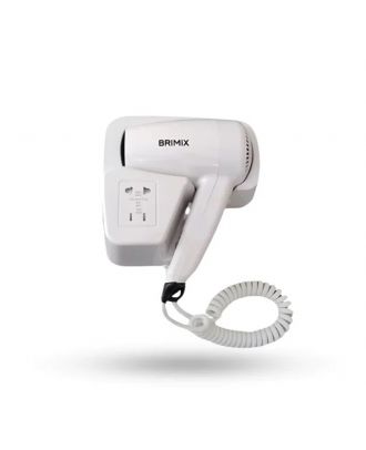 Brimix plastic wall mount hair dryer for bathroom with socket 220V-1500W, White