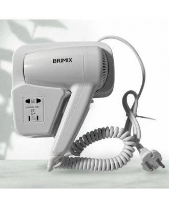 Brimix plastic wall mount hair dryer for bathroom with socket 220V-1200W, White