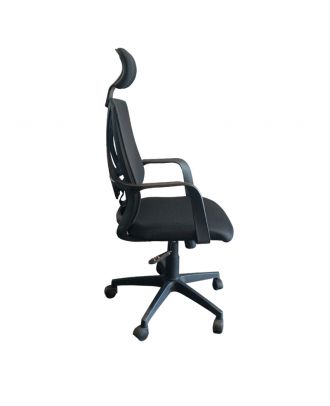 Black office chair with headrest and chairs