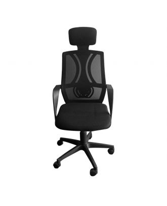 Black office chair with headrest and chairs