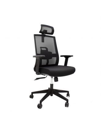 Chair office with adjustable headrest and 2D armrests , Class 3 gas bar, 60mm PU casters, Black
