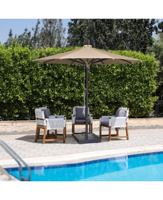 Central pole umprella round shape dia 3M for outdoor with base, Dark Grey x Off- White