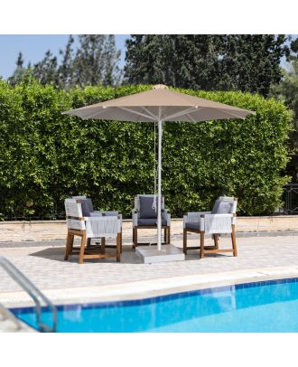 Central pole umprella round shape dia 3M for outdoor with base, White x Off- White