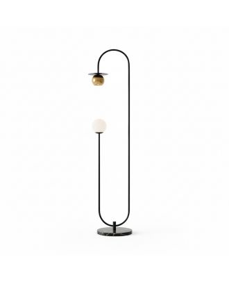 The 'Curve' Contemporary Floor Lamp in Black with marble base