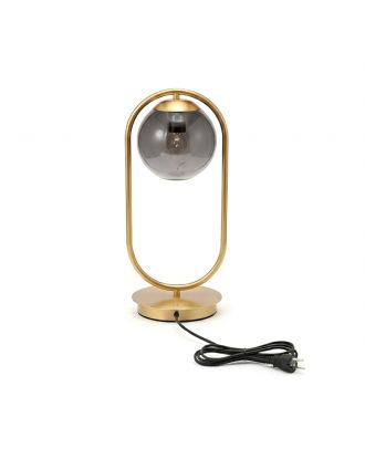 Modern table lamp in gold with smoked glass globe