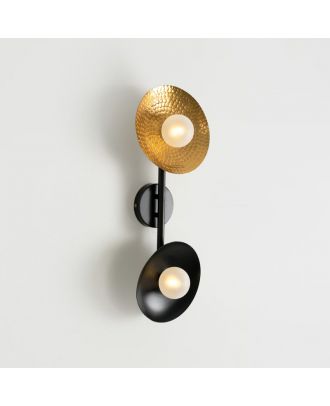 Modern Wall Sconce – Matte Black & Gold with 2 Frosted Glass globe