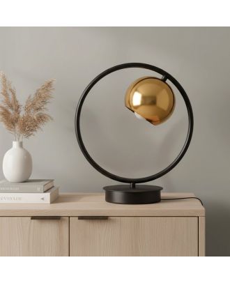 Modern table lamp from steel in black with Gold-plated sphere
