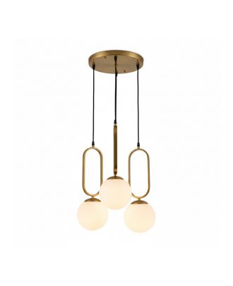 Modern triple pendant light, Gold Design & White glass globes