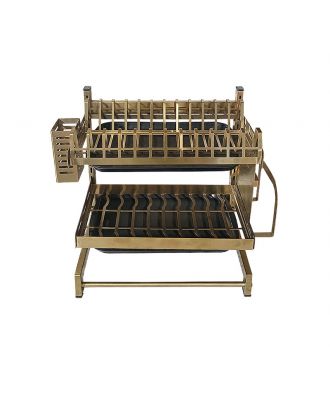 Lom Stainless Steel 2 Tier Kitchen Dish Rack - golden