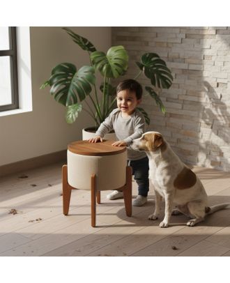 Beige Beech Round Pouf
