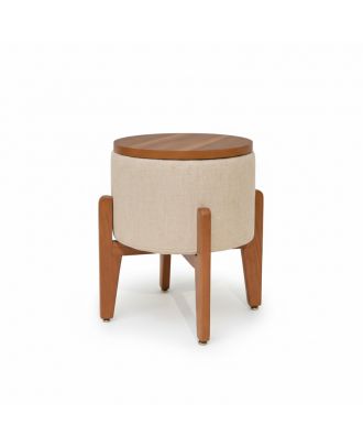 Beige Beech Round Pouf
