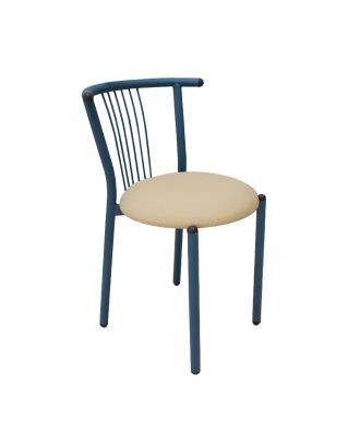 Metal Chair - Blue Dark - beige leather base