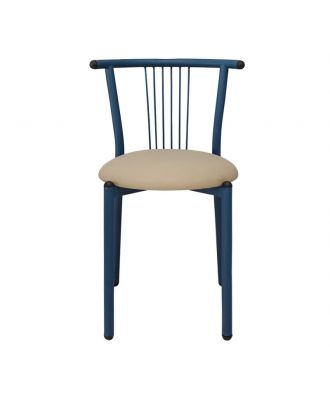 Metal Chair - Blue Dark - beige leather base