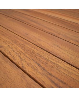 Marbella table, black steel frame, iroko wood top 80Cm