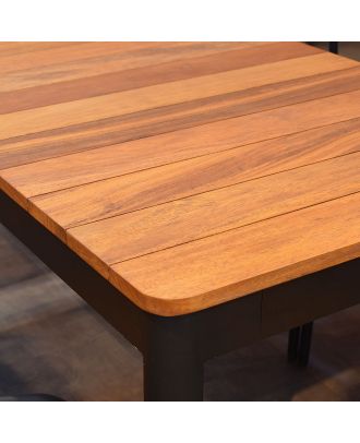 Marbella table, black steel frame, iroko wood top 140Cm