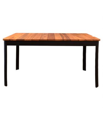 Marbella table, black steel frame, iroko wood top 140Cm
