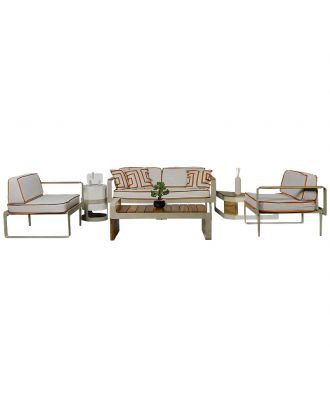 Samel outdoor beige set, 4 armchairs + center table + side table