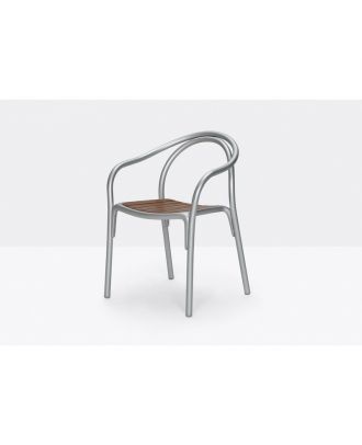 Soul Armchair In Aluminium With A Seat In Teak Wood