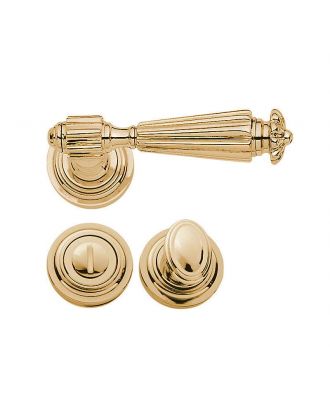 Bathroom Door Handle With Round Rosette - Polished Brass