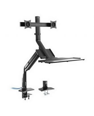 Premium Dual Monitor Gas Spring Desk-Mounted Sit-Stand Workstationfor 17"~27" Monitors