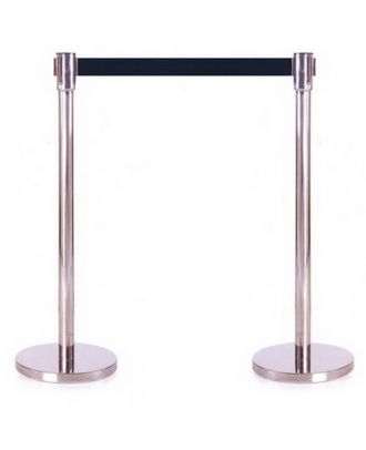 Retractable Black Belt Barrier Stanchions - Stainless Steel Pole