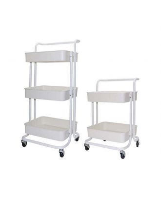 Kitchen Storage Trolley Rack With Wheels Rolling-White