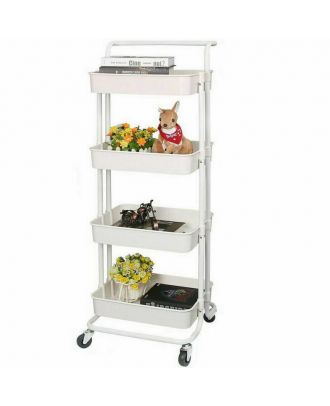 Kitchen Storage Trolley Rack With Wheels Rolling-White