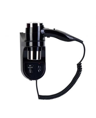 Wall Mounted Hair Dryer With Three Heat Settings Shaving Socket, Black