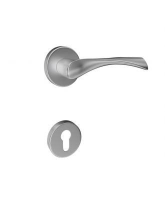 Wave - Door Handle With Round Rosette Stainless Steel