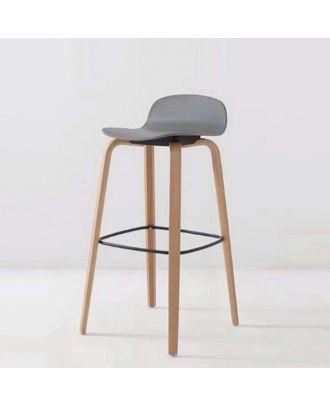 Plastic Bar Stool With Wooden Leg 60 Cm Grey