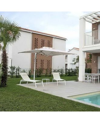 Astro Timber Gas-spring retractable parasol 3M with light LED kit, Aluminium frame in white, Cloth Color Beige