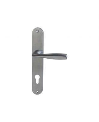 Shark Door Handles With Long Plate, Satin Chrome
