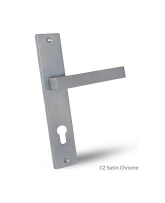 York - Door Handles With Plate, Satin Chrome