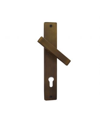 York - Flat Door Handles With Square Modern Plate, Antique Bronze