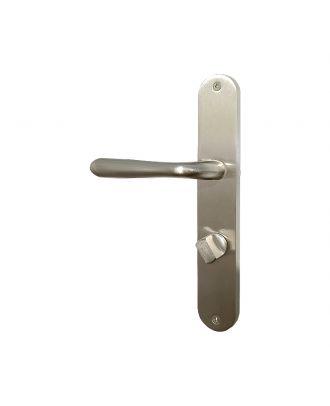 Belle Bathroom Door Handle With Long Plate, Satin Nickle